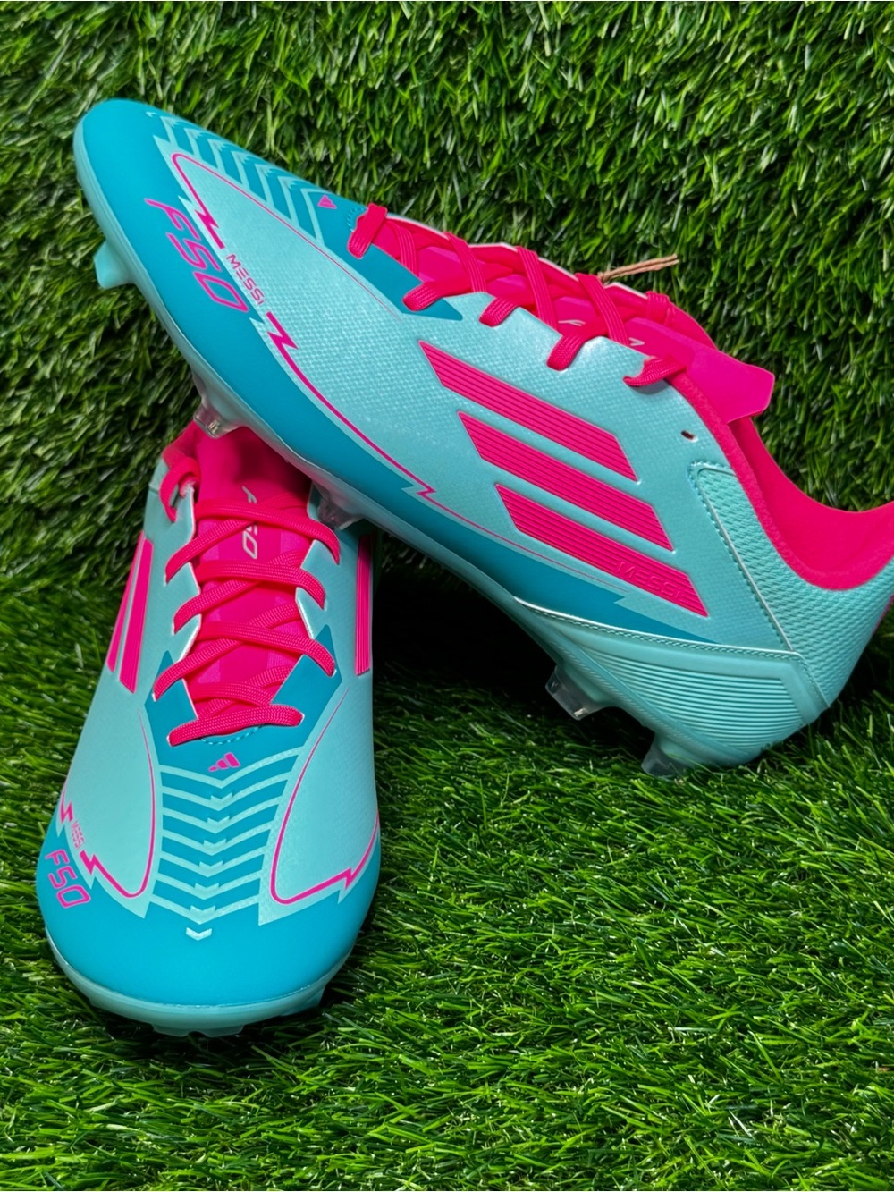 Size 10.5 - Mens Adidas F50 League FG/MG Messi Soccer Cleats Aqua Pink - IH0928